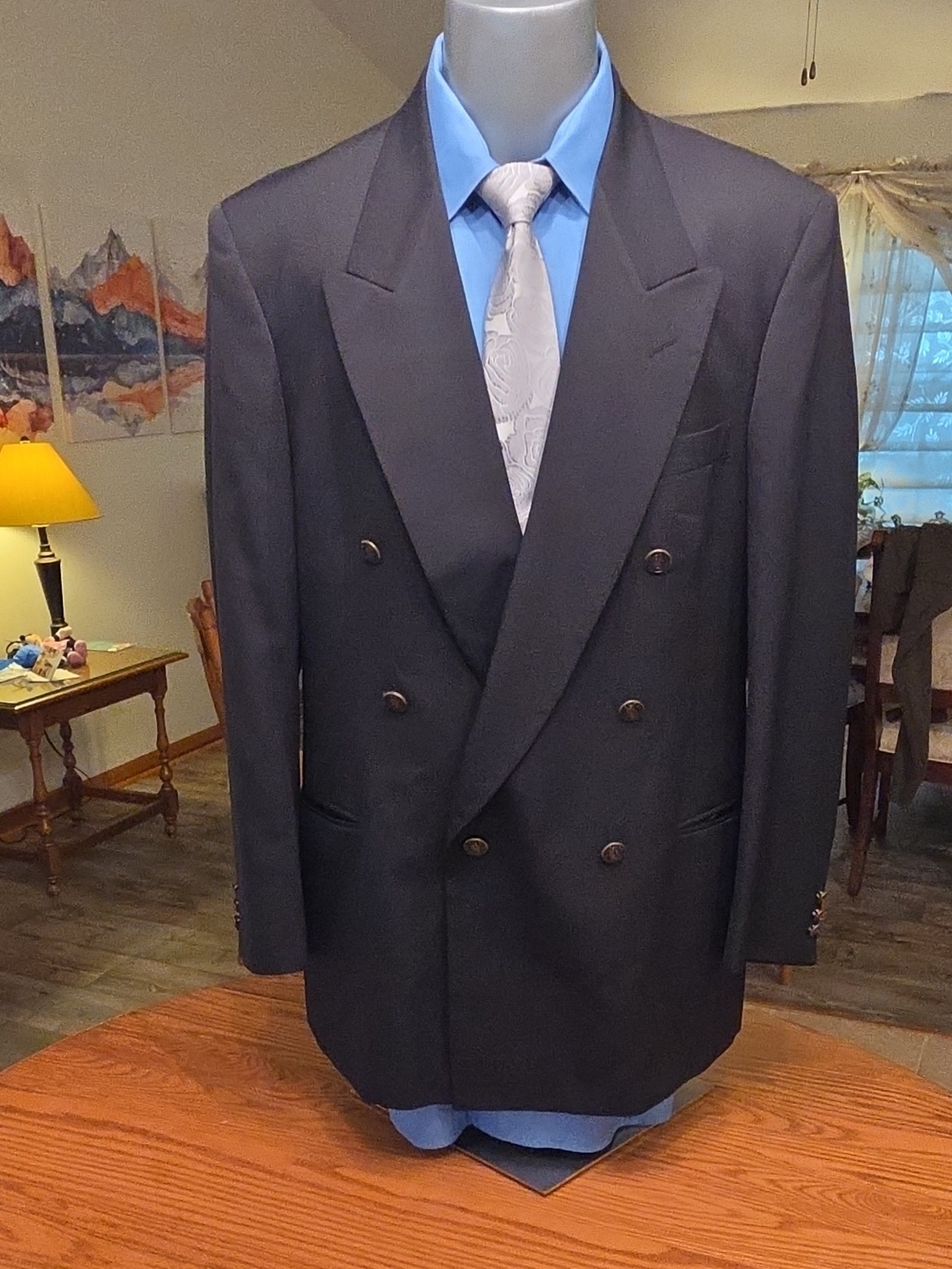 Pierre Cardin Double-Breasted Black Men's Blazer Size 44 R